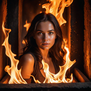 Beautiful lady inside a burning furnace - 2.png