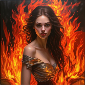 Красивая женщина в пламени костра.png