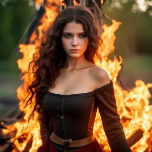 Красивая девушка в огне у столба - 1.webp