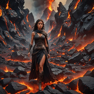 Beautiful lady inside burning volcanic lava.jpg