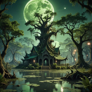 Secret sanctuary in the Louisiana swamp under full round green moon.jpg