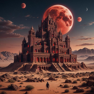 Giant building in the desert under full round blood-red moon.jpg