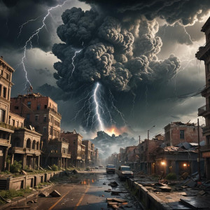 Fierce thunderstorm over a devastating earthquake in an abandoned city.jpg