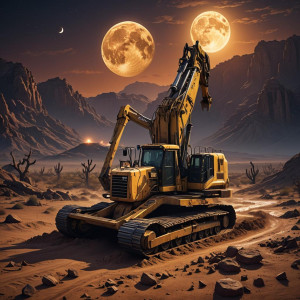 Demonic backhoe in Arizona desert under full round golden Moon.jpg