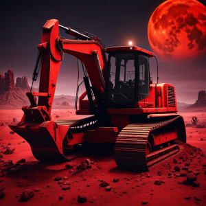 Demonic backhoe in Arizona desert under full round blood-red Moon.jpg