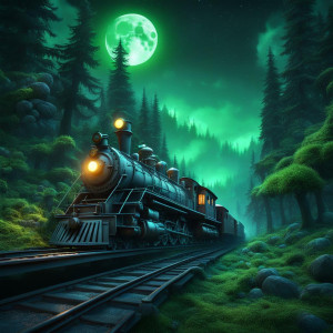 Ghost train in the Oregon forest under green moon.jpg