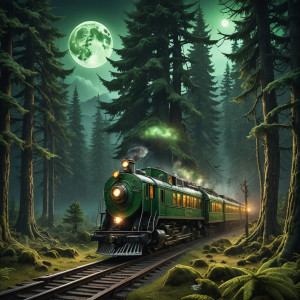 Ghost train in the Oregon forest under full round green moon.jpg