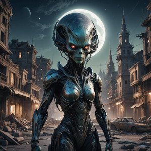 Beautiful female alien in abandoned city under full moon.jpg