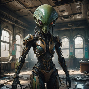 Beautiful female alien in abandoned school.jpg
