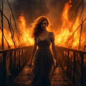 Красивая женщина на горящем мосту.webp