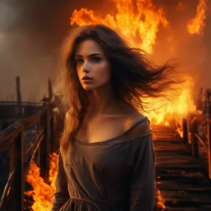 Красивая девушка на горящем мосту.webp