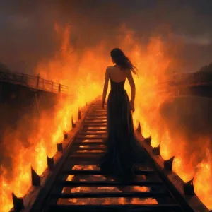 Красивая леди на горящем мосту.webp