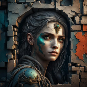Face of a beautiful woman on the dilapidated wall in the abandoned city - CCXL.jpg