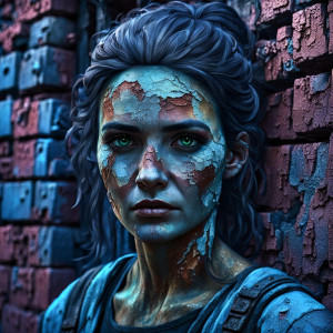 Face of a beautiful woman on the dilapidated wall in the abandoned city - JXL.jpg