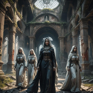 Three beautiful female ghosts in abandoned monastery.jpg