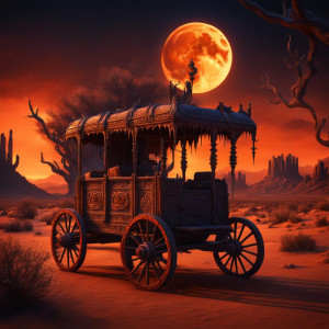 Demonic cart in Arizona desert under full round orange moon.jpg