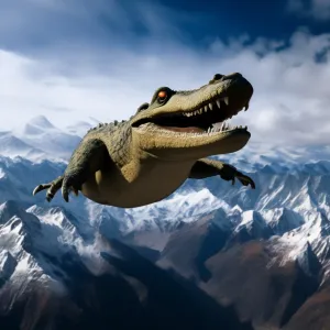 Летающий крокодил в небе над Гималаями.webp