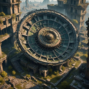 Decayed giant radar in the haunted ruins of an abandoned city.jpg