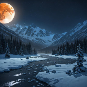 Horrendous snowstorm in Alaskan wilderness under full orange moon - JXL.jpg