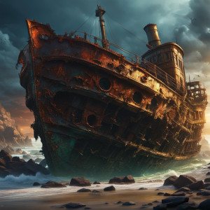 Wrecked hull of steamship on the shore of Devil's Sea.jpg