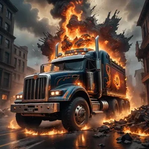 Semi truck drives into firestorm.webp