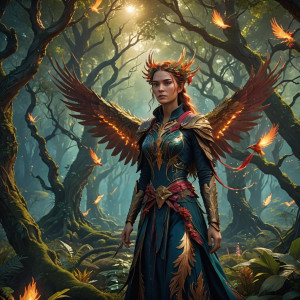 Phoenix woman in a magical forest.jpg