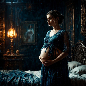 Beautiful pregnant woman in dark bedroom.jpg