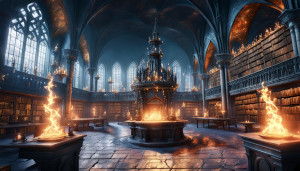 Burning magical library in a medieval castle -  JXL.jpg