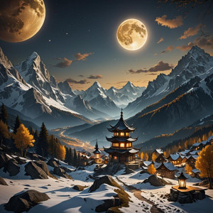 Giant lantern in the Alps under full round golden moon.jpg