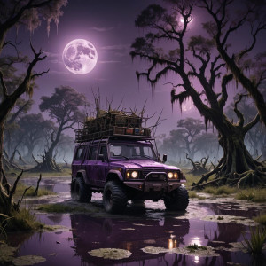 Demonic rover in Louisiana swamp under full round purple moon.jpg