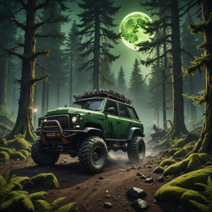 Demonic rover in Oregon forest under full round green moon.jpg