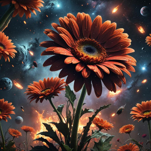 Burning giant gerbera in deep space.jpg