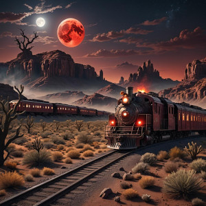 Ghost train in the Arizona desert under full round blood-red moon.jpg