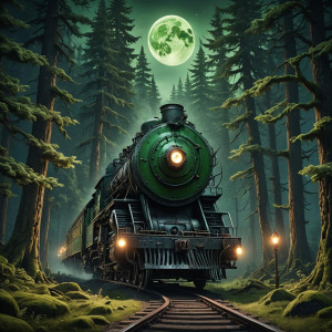 Ghost train in the Oregon forest under full round green moon.jpg