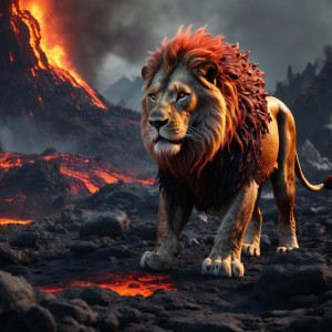 Burning lion in lava field.jpg