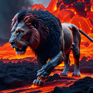 Fiery lion in lava field - JXL.jpg