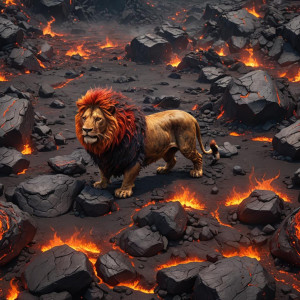 Fiery lion in lava field.jpg