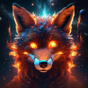 Burning head of giant fox in deep space.jpg