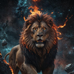 Burning head of giant lion in deep space.jpg
