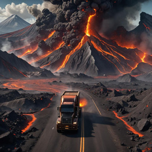 Semi truck drives into active volcano.jpg