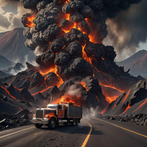 Semi truck drives into volcanic eruption.jpg