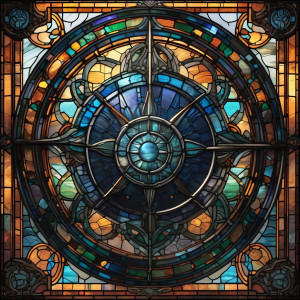 A stained glass window with Black Sun symbol.jpg