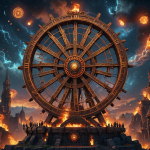 Burning giant wheel of fortune in the night sky.jpg