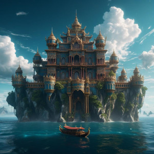 Beautiful palace floating in the sky over the ocean.jpg
