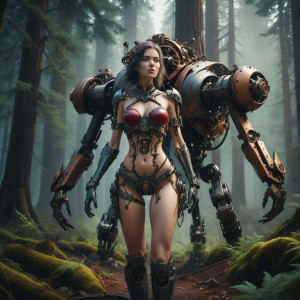 Beautiful woman with a mechanical body in Oregon forest.jpg