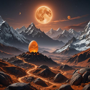 Giant cosmic egg in Himalayas under full round orange moon.jpg