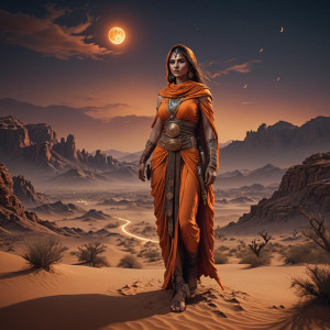 Lady of the Desert under full round orange moon.jpg