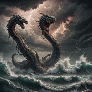 Vicious giant serpent rises from the ocean into a violent thunderstorm.jpg