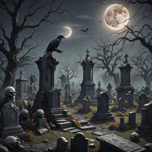 Creatures of the night in the haunted graveyard under full round grey moon.jpg