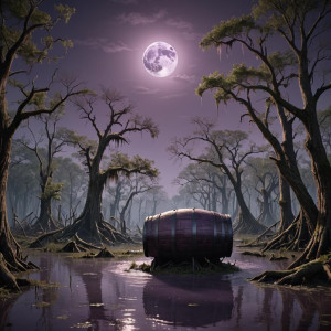 Giant barrel in the Louisiana swamp under full round purple moon.jpg